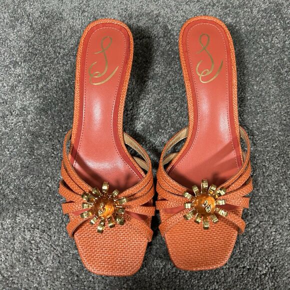 Sam Edelman Posey Women’s Size 7.5 M Orange Weave Slip On Heals New In Box - Picture 5 of 13